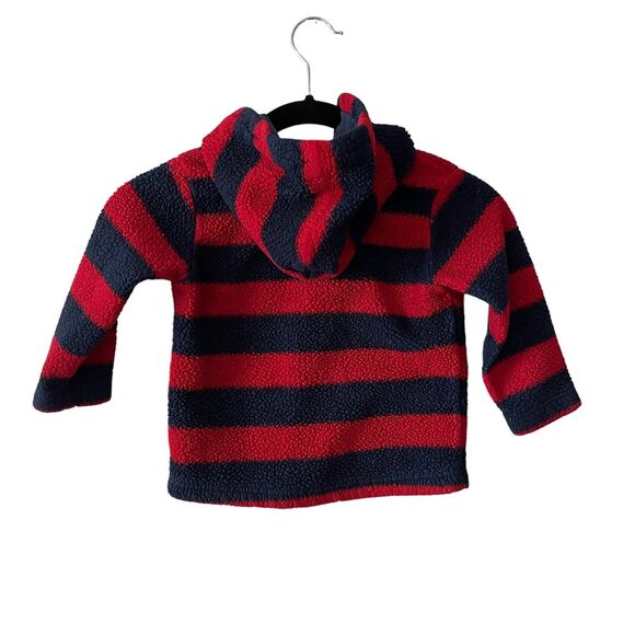 Hanna Andersson Baby 85 Size 2 Fleece Jacket Full Zip Hooded Striped Blue Red - Picture 7 of 8
